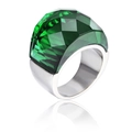 Minimalist silver ring featuring a large faceted deep green crystal stone on white background - Green/Silver (KR23938-K)