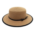 Cappello di paglia estivo da donna con corona piatta, nastro nero e trama intrecciata - M(56-58cm) / Cachi