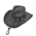 Cappello da cowboy in paglia nera con tesa curva e decorazione con fibbia in argento - M (56-58cm) / Nero