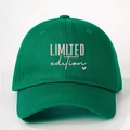 Dark green baseball cap with pink Limited Edition text and heart embroidery for women - One Size / Olive Green