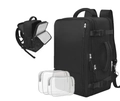 Versatile black travel backpack with multi-compartments and matching 3-piece storage set - 8026 Style With Three Transparent Storage Bags / Black