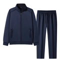 Men's navy blue two-piece tracksuit with stand collar zip jacket and drawstring pants - XS / Blue