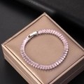Elegante pulsera tenis de plata con piedras de circón rosa de corte esmeralda en caja - 18cm Chapado en Platino Circón Rosa