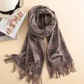 Plaid cashmere scarf with fringes in oatmeal and red Scottish style over accessories - Light Coffee
