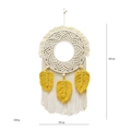 Handmade bohemian macrame wall hanging with off-white cotton and yellow feather tassels - Yellow