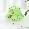 Green kids bucket hat with blue cartoon alligator print and white adjustable drawstring - Green-Crocodile