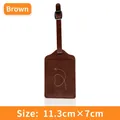 Dark brown premium PU leather luggage tag with gold airplane design and adjustable buckle - Brown