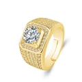 Men's gold-plated adjustable ring featuring a large round stone and pave-set zircons - Full Diamond Ring Gold Ljz-62 / Adjustable Open