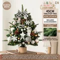 Black and white 45cm mini Christmas tree with warm lights and 15 festive decorations - 45cm Mixed Leaf Set Black White