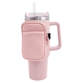 Pink 40oz insulated tumbler sleeve with a matching zipper pouch for small essentials - Double Pocket Light Pink