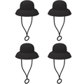 Universal 4-piece set of black silicone straw dust caps with adjustable cord clips - Set of 4 / Hepburn Hat Black