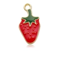 Red strawberry enamel charm pendant with golden metallic edges for jewelry making - Strawberry
