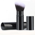 Portable retractable makeup brush in black with white-tipped bristles and matching cap - Small Slanted Round Head / Black