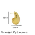 Detailed specs of gold teardrop earrings in polished stainless steel with 32mm height - Hollow Out Waterdrop Earrings / Gold