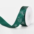 Green Christmas satin ribbon with silver festive house and snowflake prints on spool - Colorful Christmas / 2cm*10 Yards/Roll
