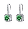 Square silver halo drop earrings featuring emerald green main stones and white zircons - Green Diamond One Carat Square Earrings Led-122