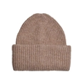 Soft ribbed knitted beanie hat in oatmeal brown color for autumn winter warmth - One Size / Khaki
