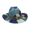 Cappello da cowboy vintage in patchwork di denim blu con fascia etnica con perline - Taglia unica / Blu Reale