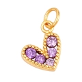 Gold-plated copper heart pendant featuring purple micro-pave zircons on a white background - Delicate Small Heart / Lavender