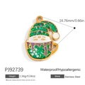 Golden stainless steel Christmas coffee cup charm with green glitter oil drip finish - Sequin Coffee Cup (PJ92739)