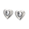Silver heart stud earrings with sparkling gray crystal inlay and metallic finish - Silver Gray Heart Style (KE51431-Z)