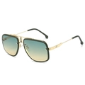 Classic double bridge metal sunglasses with yellow gradient lenses in a vintage square frame - Green Gold Frame Green Yellow Lens