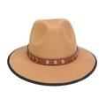 Camel western cowboy hat with brown leather band and metallic decorative accents - M (56-58cm) / Camel (87 Series V-shape Rivet Decor)