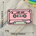 Pink retro cassette hip hop embroidery patch, DIY iron-on badge for denim 7x4.5cm - HIP HOP Style (E3L-B-2-8 Heat Melt)