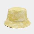 Detail of yellow and white tie-dye cotton bucket hat with reinforced brim stitching - M (56-58cm) / Yellow