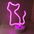 Pink cat-shaped LED neon light with white round base for bedroom decor with USB power - Pink Cat Style B