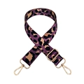 Detail of adjustable leopard print bag strap in purple and black with gold metal hooks - Silver Clasp / Purple Leopard