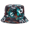 Dettaglio del cappello alla pescatora in cotone nero con stampa football colorata - Taglia unica / Sport Calcio Nero