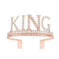Couronne de roi en or rose pour homme avec strass brillants pour fêtes d'anniversaire - Style peigne Or rose + strass blanc