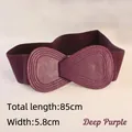 Elastic wide corset belt in deep purple with PU leather bow detail, length 85cm - 85cm Extended / Purple