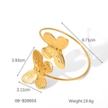 Golden stainless steel butterfly bracelet measurements 6.71cm and 19.4g weight specifications - Double Butterfly Bangle