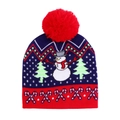 Detailed knit pattern of a navy Christmas beanie featuring snowman and candy cane motifs - Dark Blue Snowman (Adult)