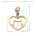 Macro view of gold heart-shaped cat pendant with lobster clasp and 26mm x 19mm dimensions - Heart Cat Head / Gold