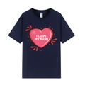 Navy blue cotton T-shirt featuring pink heart and I LOVE MY MOM print on white background - XS / Heart Letter Print / Navy Blue