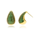 Boucles d'oreilles goutte d'eau dorées avec zircons verts sertis en pavé - Vert avec base dorée