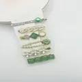 6-piece hair clip set featuring green beads, faux pearls, and rhinestones on card - Rhinestone Smiley Face 6-Piece Set