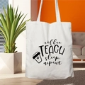 White canvas tote bag with Coffee Teach Sleep Repeat slogan for teachers - STD67-M (Coffee Cup Repeat)