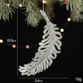 Sparkling white translucent acrylic feather Christmas ornament with silver glitter finish - 15.5CM Feather / 1 PC