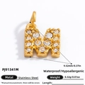 18K gold plated stainless steel letter M pendant with sparkling white cubic zirconia - Letter M