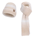 Set berretto e sciarpa in maglia da donna in gradazione beige e marrone chiaro - Set da 2 pezzi / Beige