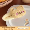 Cute cream-colored plush bear hair clip with blue bow and 11.5x5.5CM packaging card - 1# Cute Creamy Yellow Bear BB Clip
