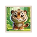 Wooden 9-piece educational puzzle for kids featuring a cute cartoon tiger and jungle scene - Tiger