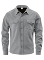 Close-up of the grey corduroy shirt collar and branded label showing 100% polyester - S / Tops / Gray