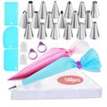 Detailed arrangement of 36 stainless steel piping tips with bags and scrapers set - Set 3 [126 Pieces]