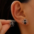 Gothic spider earrings with black gemstones and vintage silver alloy finish for women - White K Gem (White K 1118)