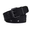 Close-up of black canvas belt with double rows of grommets and double-prong metal buckle - 110cm / Black